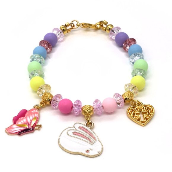 Bracelet with 3 Easter charms and Spring theme. - Picture 1 of 2